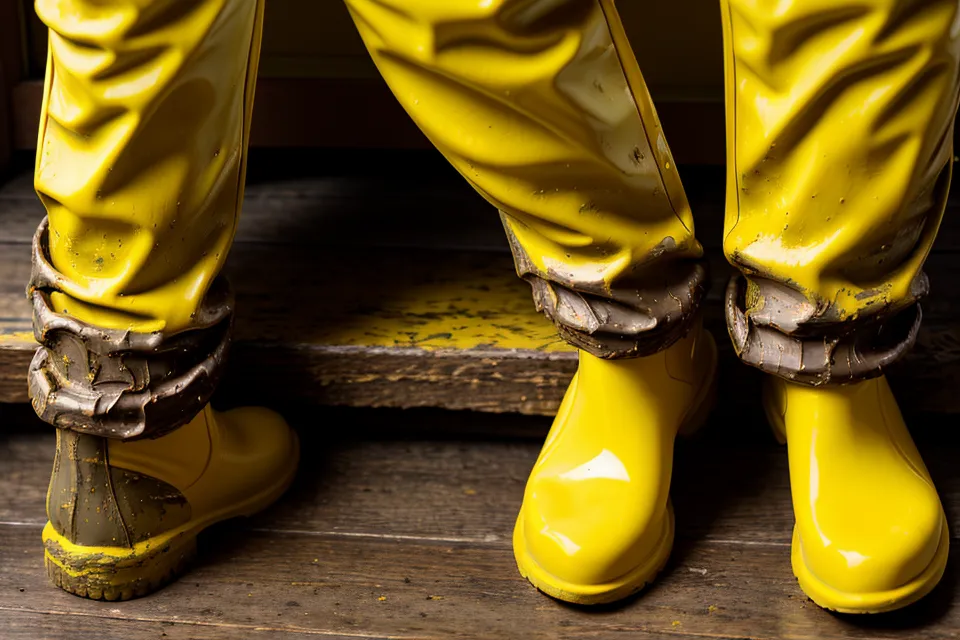 Gelbe Matschhose und Kinder-Gummistiefel auf Holzboden – typisches Bild aus der Trotzphase an Regentagen