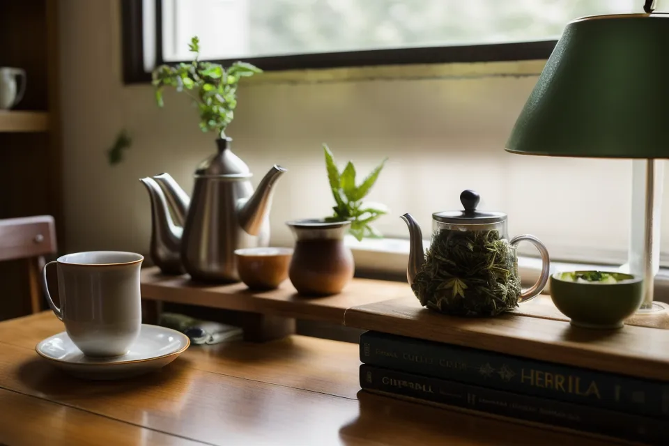 Eine kalte Tasse Tee am Abend neben französischen Romanen – ruhiger Moment im Elternalltag nach einem anstrengenden Nachmittag