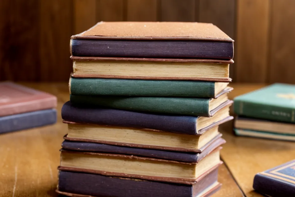 Französische Romane und Kinderzeichnungen auf dem Schreibtisch einer alleinerziehenden Übersetzerin in der Trotzphase