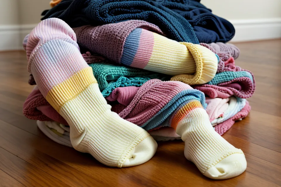 Stapel Kinderwäsche und eine einzelne Socke – Alltagschaos einer alleinerziehenden Mutter in der Trotzphase