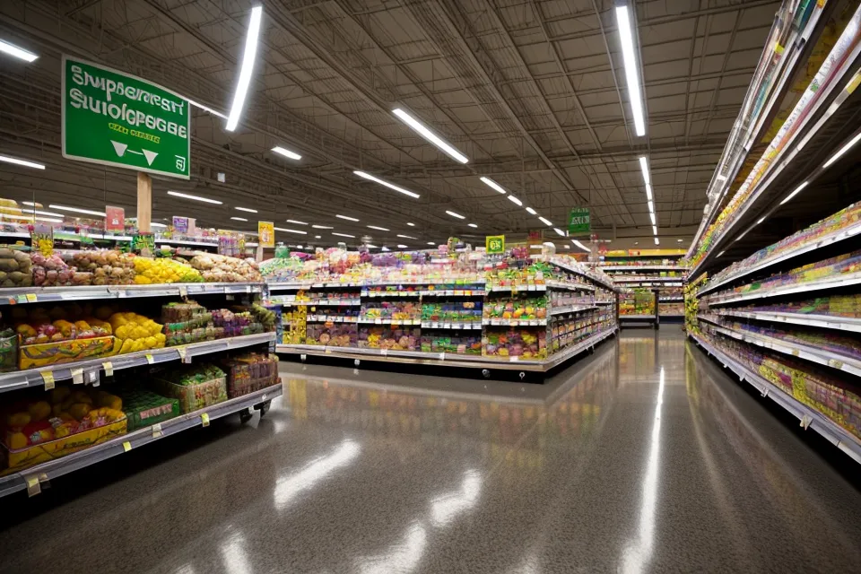 Supermarktgang mit Blick auf den Boden – typische Trotzphase-Szene beim Einkaufen mit einem Kleinkind