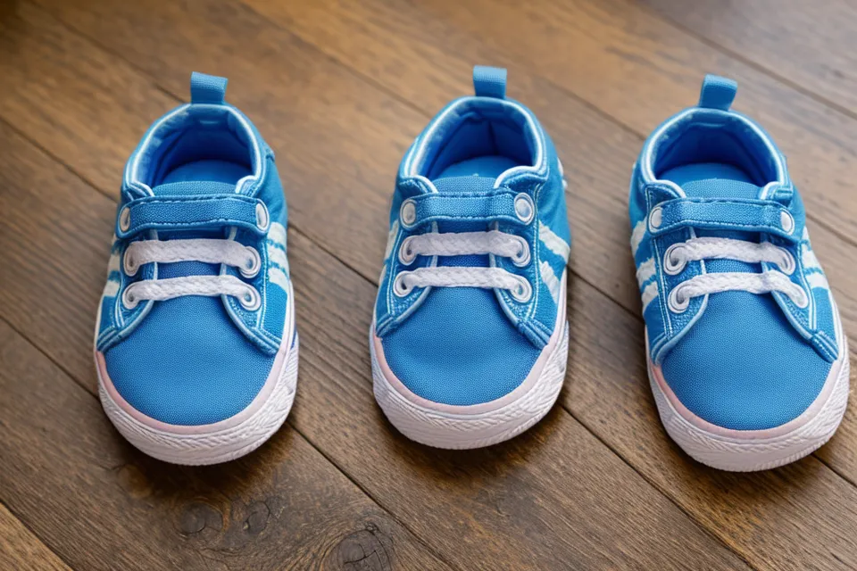 Blaue Kinderschuhe liegen im Flur einer Neustädter Altbauwohnung – typisches Bild aus dem Trotzphase-Alltag vor dem Rausgehen